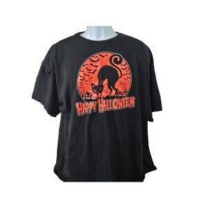 Delta Pro Weight Mens Black Halloween T Shirt Retro Style Black Cat Bats Cut Tag